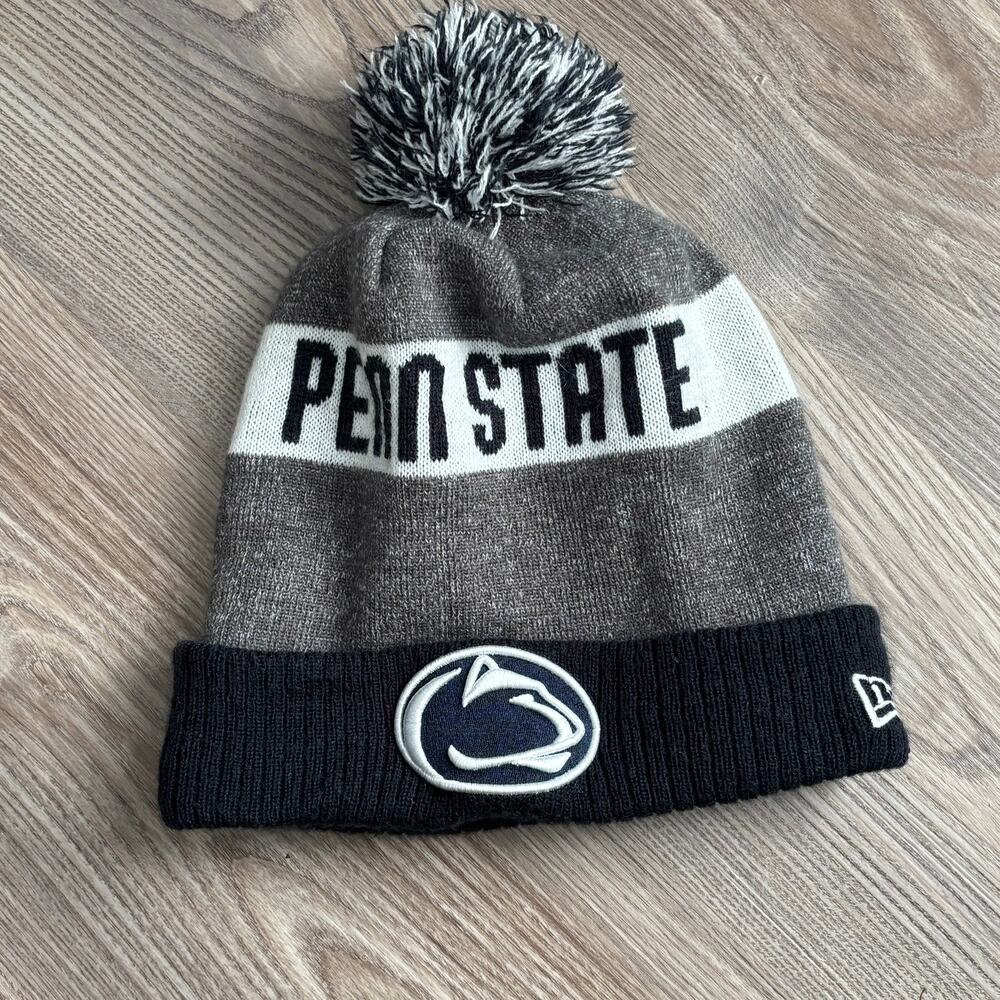 Penn State  Beanie New Era Knit Pom Hat NCAA Gray Blue Winter Cap